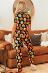 Pumpkin Printed Short Sleeve Top and Pants Lounge Set