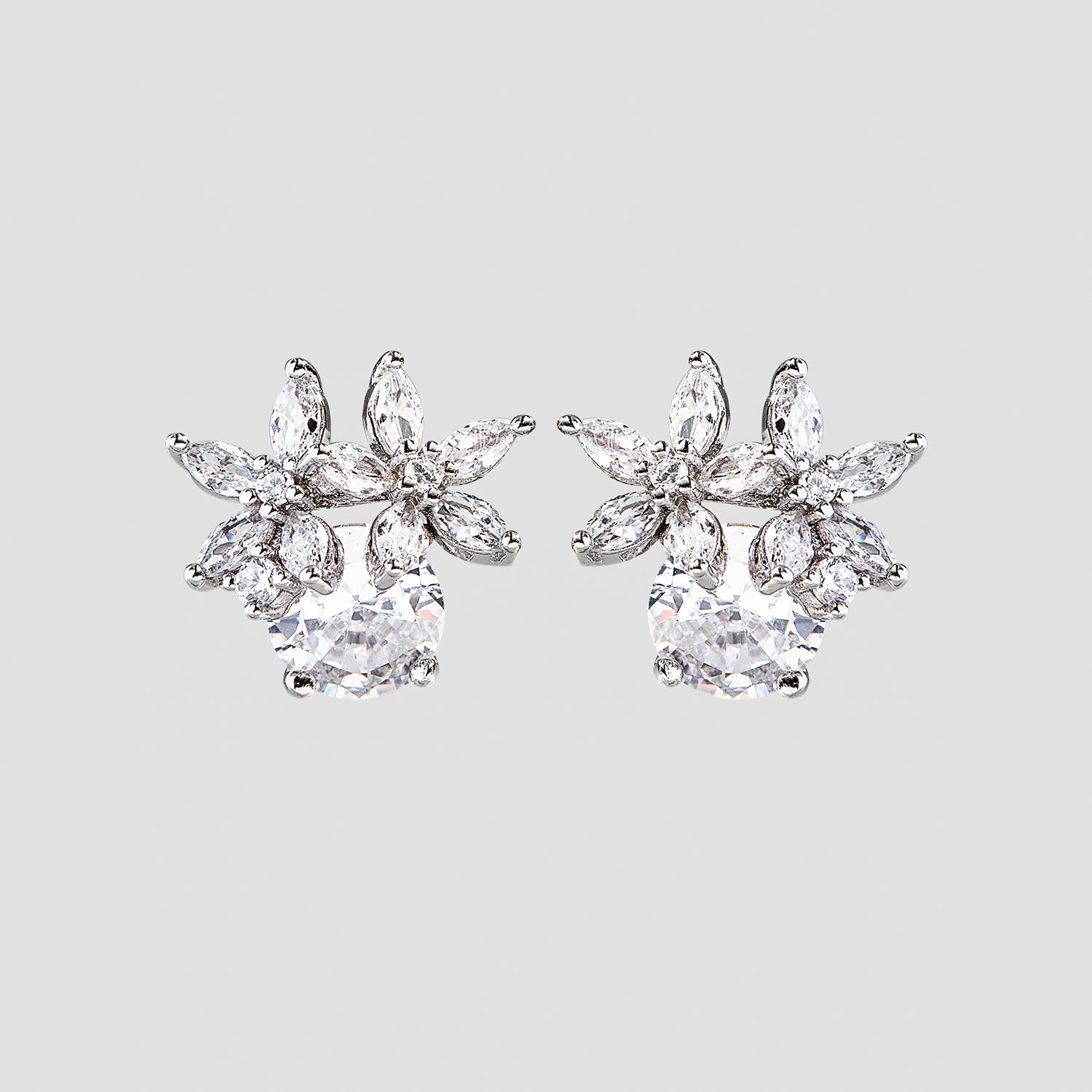 Zircon 925 Sterling Silver Flower Stud Earrings