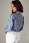 Frill Button Up Long Sleeve Denim Top