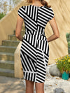 FAM-FAM Tied Striped Round Neck Cap Sleeve Dress