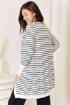 Double Take Striped Open Front Longline Cardigan